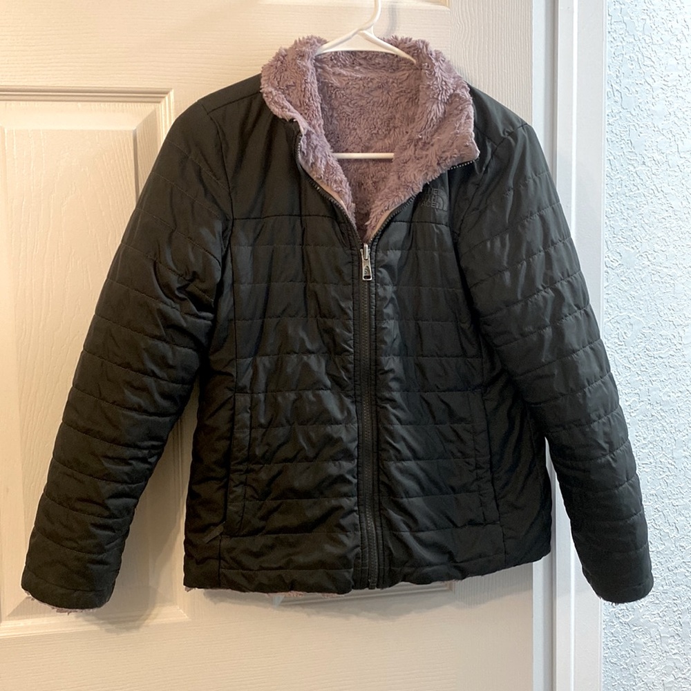 Reversible black and purple north face jacket